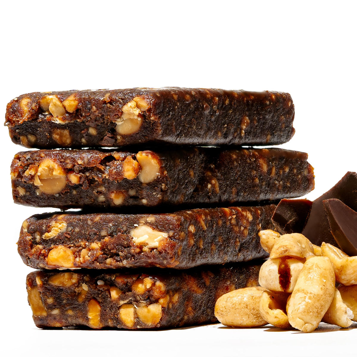 Close-up of chewy texture and visible nuts in a Jonesbar bar, ideal for on-the-go snacking.