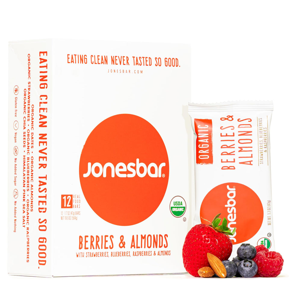 Jonesbar berries and almonds bars 12 pack, convenient on the go.