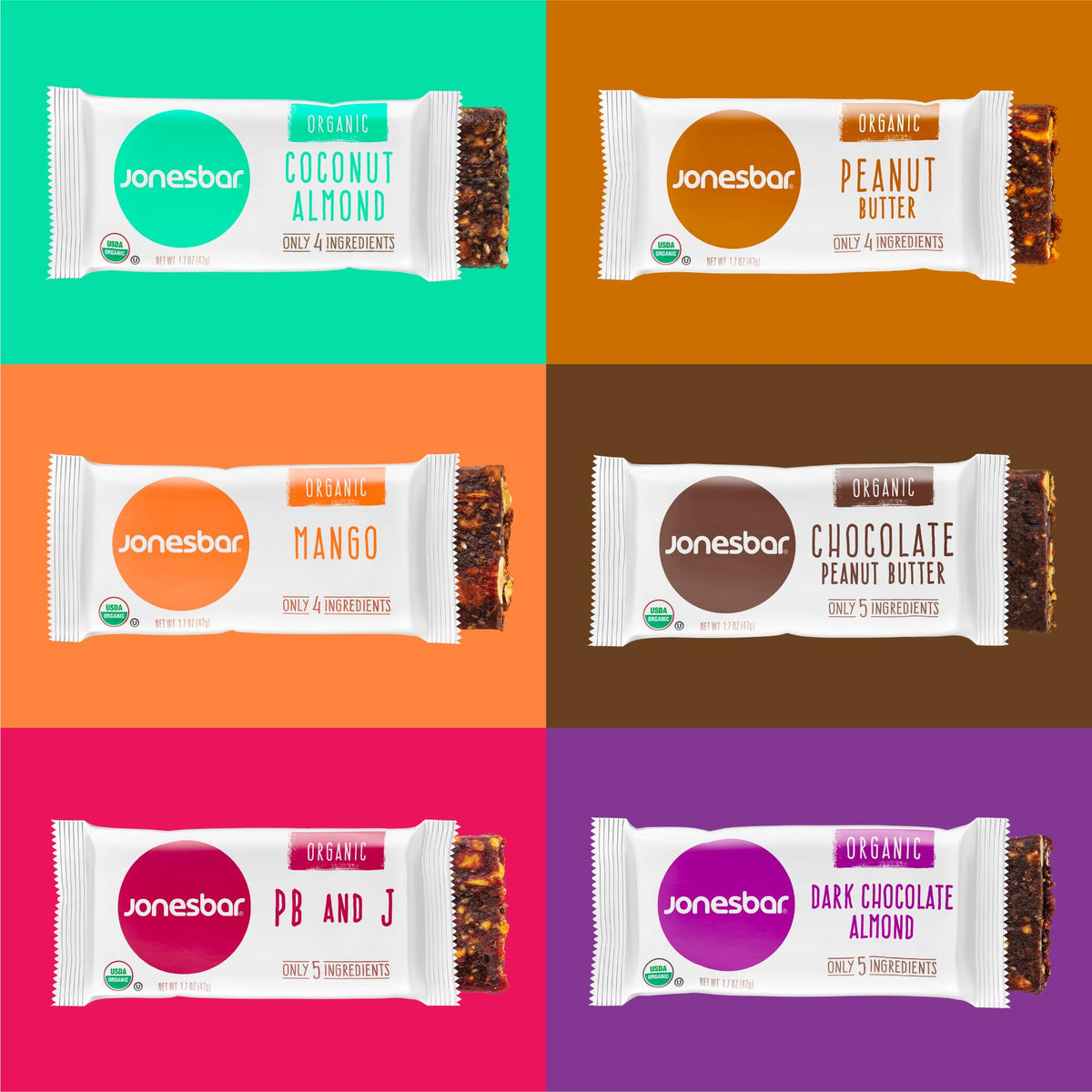 Jonesbar Coconut Almond bar close-up, clean ingredients for on-the-go mornings.