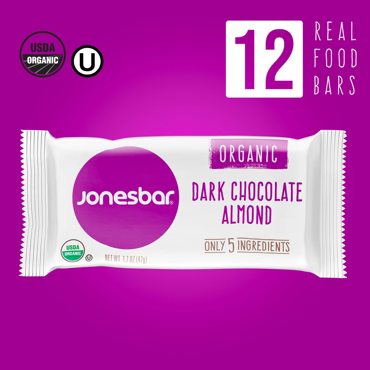 Jonesbar ingredients highlight five-ingredient recipe on-pack look encouraging simple, wholesome bites.