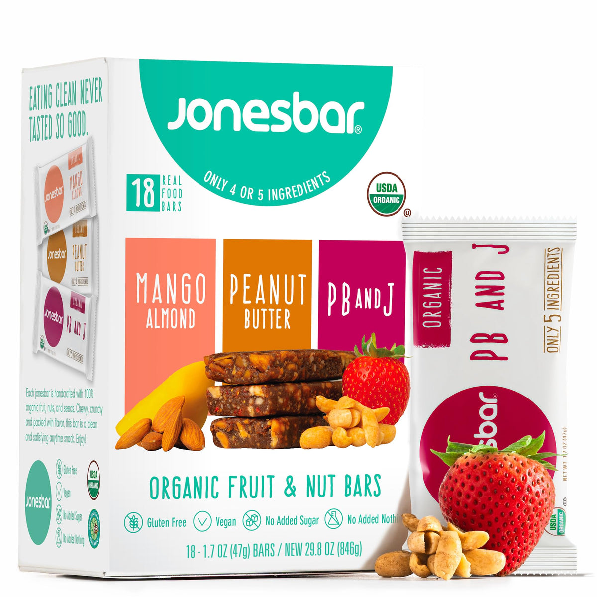 Jonesbar mango almond bar on the go, a fruity protein boost.