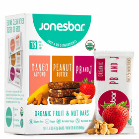 Jonesbar mango almond bar on the go, a fruity protein boost.