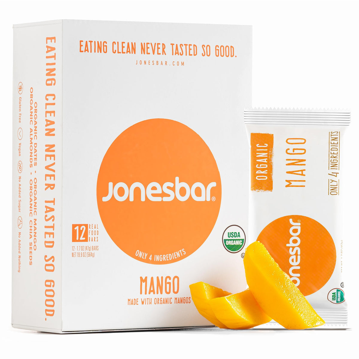 Jonesbar Mango Almond bar featuring a vibrant fruit and nut blend for on-the-go energy.