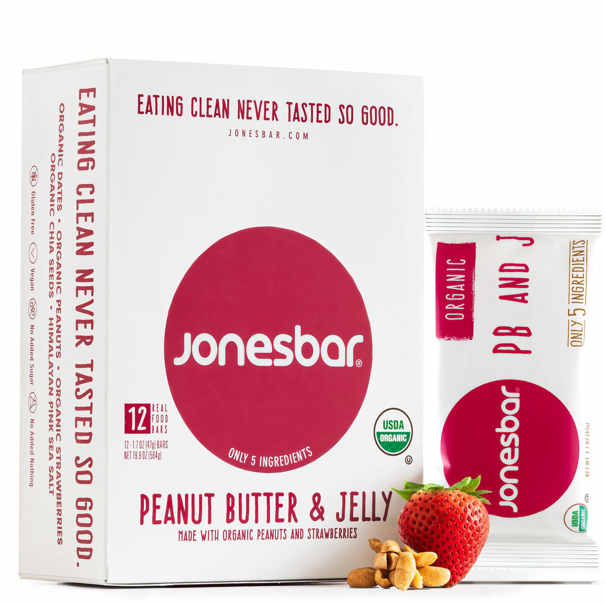 Jonesbar PB&J bar packaging for on-the-go family snacks.
