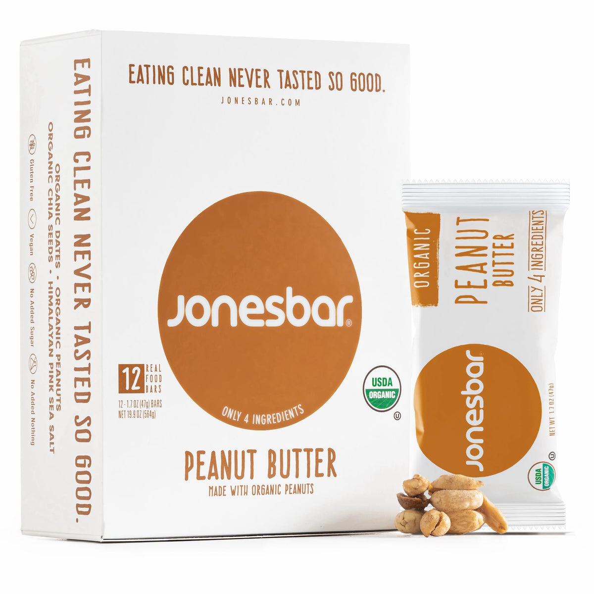Jonesbar peanut butter organic energy bars pack for on-the-go protein.