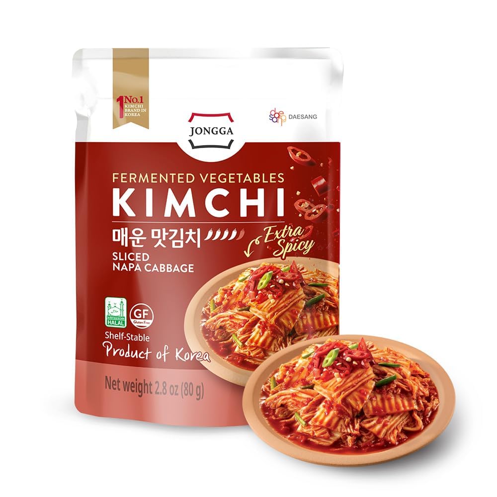 JONGGA DF extra spicy kimchi can with carrot crunch for quick, flavorful meals.