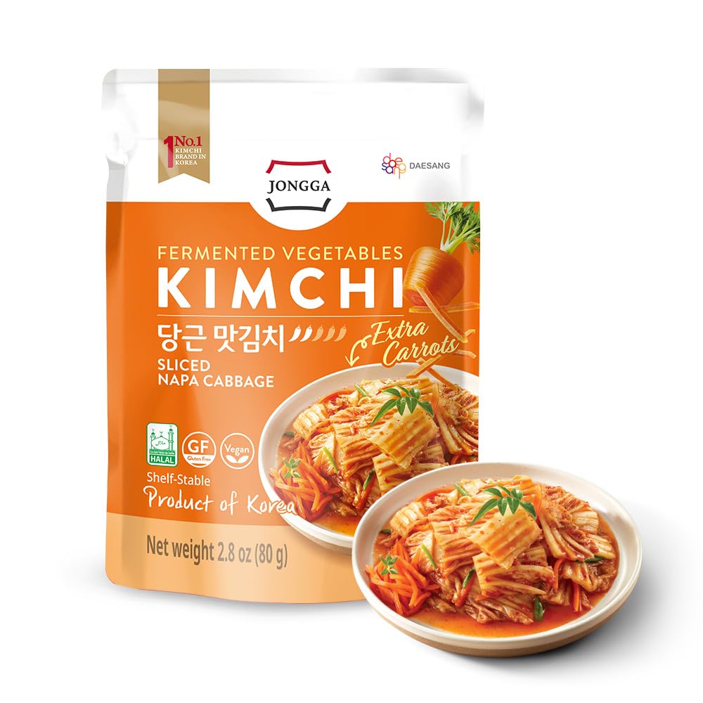 JONGGA spicy kimchi napa cabbage 8-pack on pantry shelf for quick meals