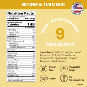 Jools date bites with ginger and turmeric visible, highlighting digestive-friendly flavor