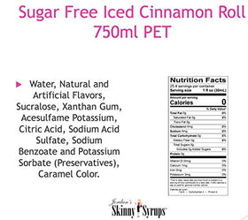 Jordan's Skinny Syrups pour close-up, iced cinnamon roll flavor for beverages