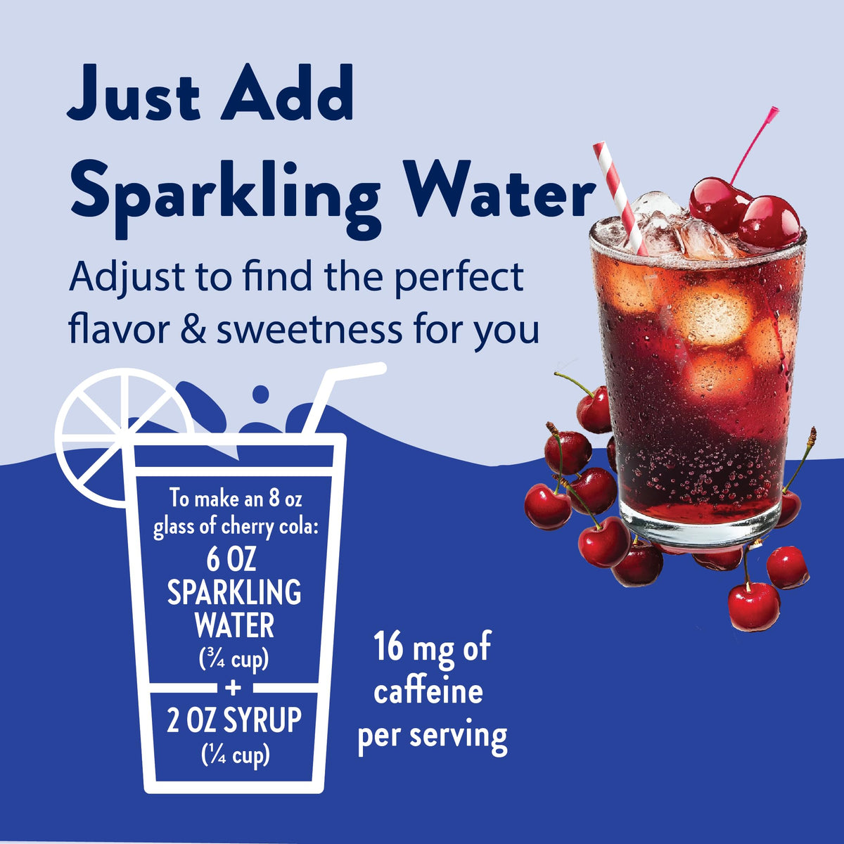 Closeup of Jordan's Skinny Mixes Cherry Cola Syrup label with nutritional highlights