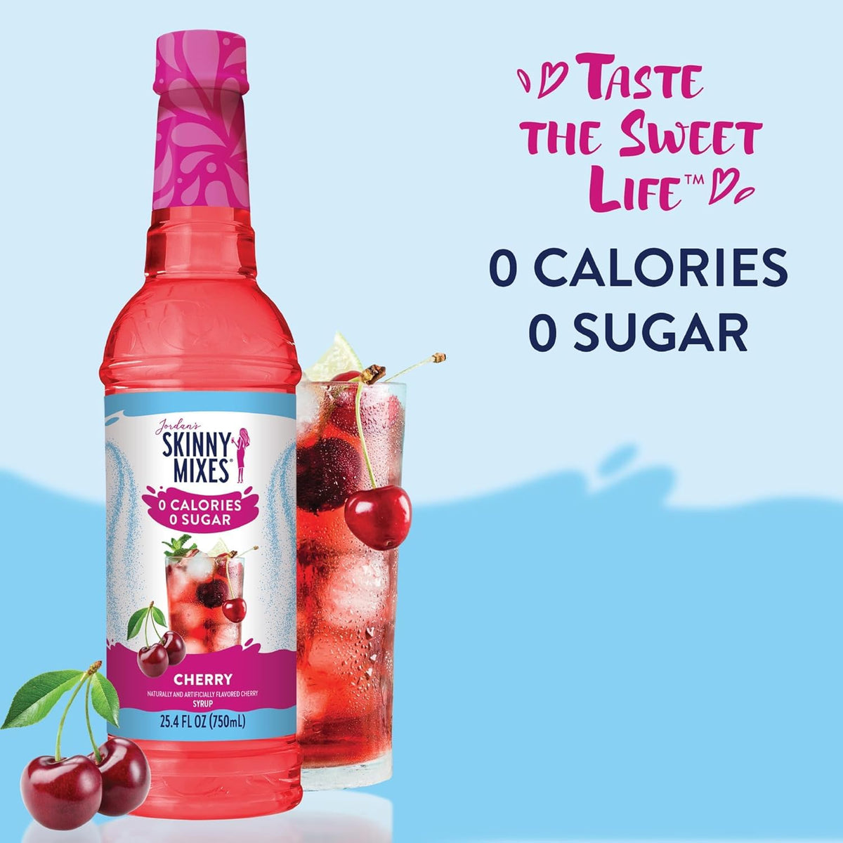 Jordan's Skinny Mixes Cherry Syrup glass with iced tea ready to flavor.