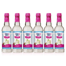 Jordan's Skinny Mixes coconut syrup bottle pour for zero-calorie tropical drinks.