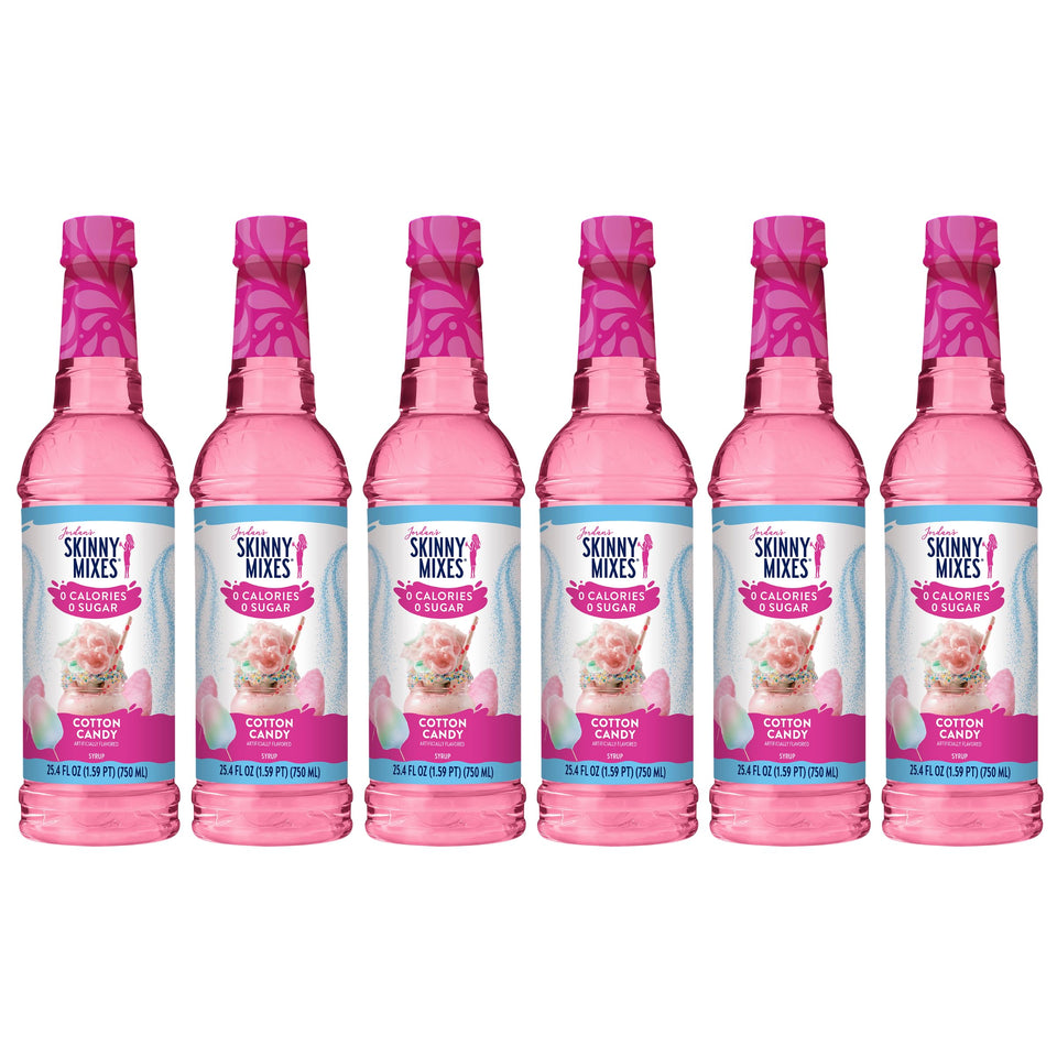 Jordan's Skinny Mixes Cotton Candy Syrup bottle pour adds zero-sugar sweetness to drinks