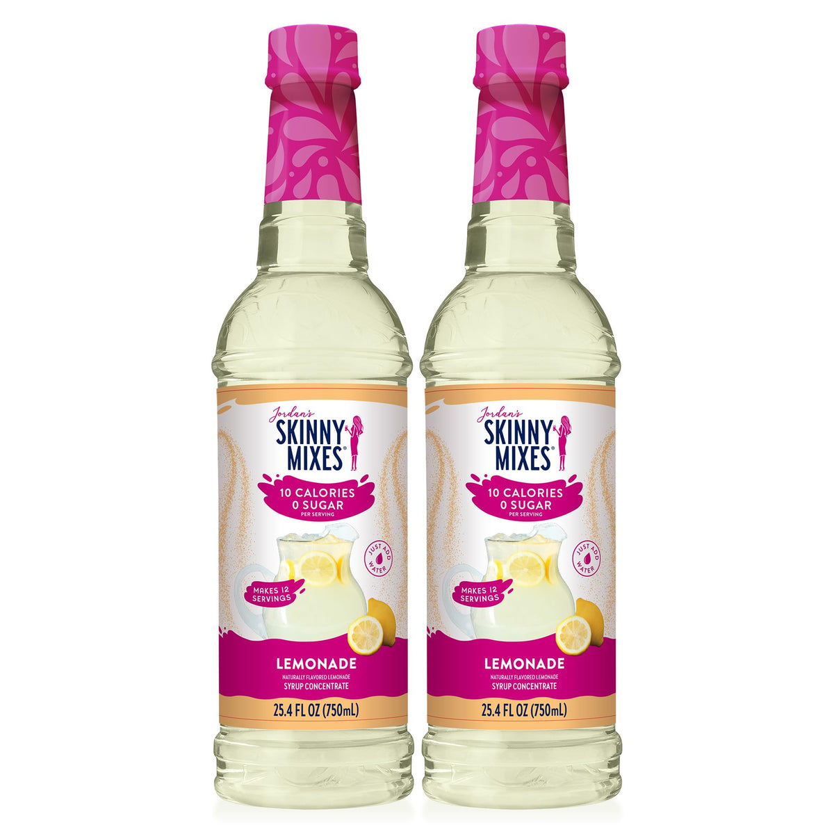 Jordan's Skinny Mixes Lemonade Syrup bottle shows zero sugar flavor booster for drinks