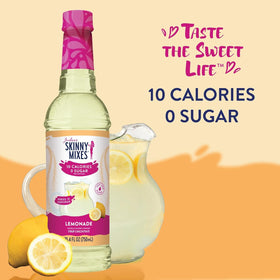 Pouring Jordan's Skinny Mixes Lemonade Syrup into a glass for zero-calorie sweetness