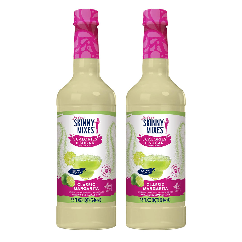 Jordan's Skinny Mixes Margarita Mix bottle pour—zero sugar flavor boost for cocktails.