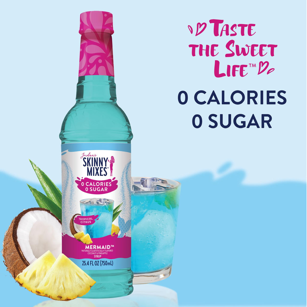 Jordan's Skinny Mixes Mermaid Syrup glass with lemonade showcases tropical flavor
