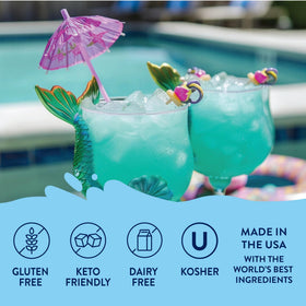 Jordan's Skinny Mixes Mermaid Syrup label closeup highlights USA-made, keto-friendly features