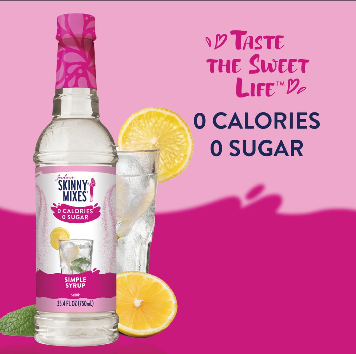 Jordan's Skinny Mixes monk fruit and agave syrup close-up, perfect for sweetening tea and lattes.