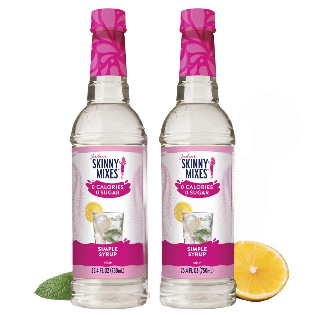 Jordan's Skinny Mixes natural simple syrup bottle pouring for guilt-free beverages.