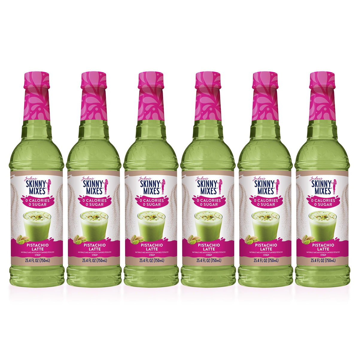 Jordan's Skinny Mixes Pistachio syrup bottle for latte flavor with zero calories.