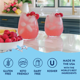 Glass with raspberry drink using Jordan's Skinny Mixes for refreshing ideas