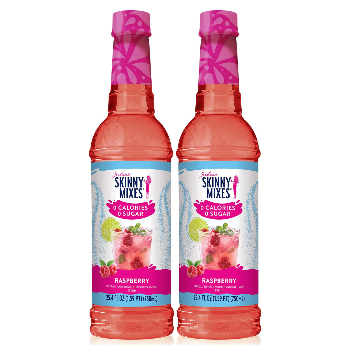 Jordan's Skinny Mixes Raspberry Syrup bottle front showing zero sugar option for coffee