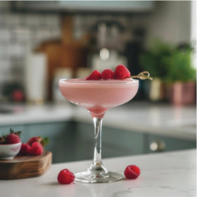Jordan's Skinny Mixes Raspberry Syrup glass with drizzle for cocktails.