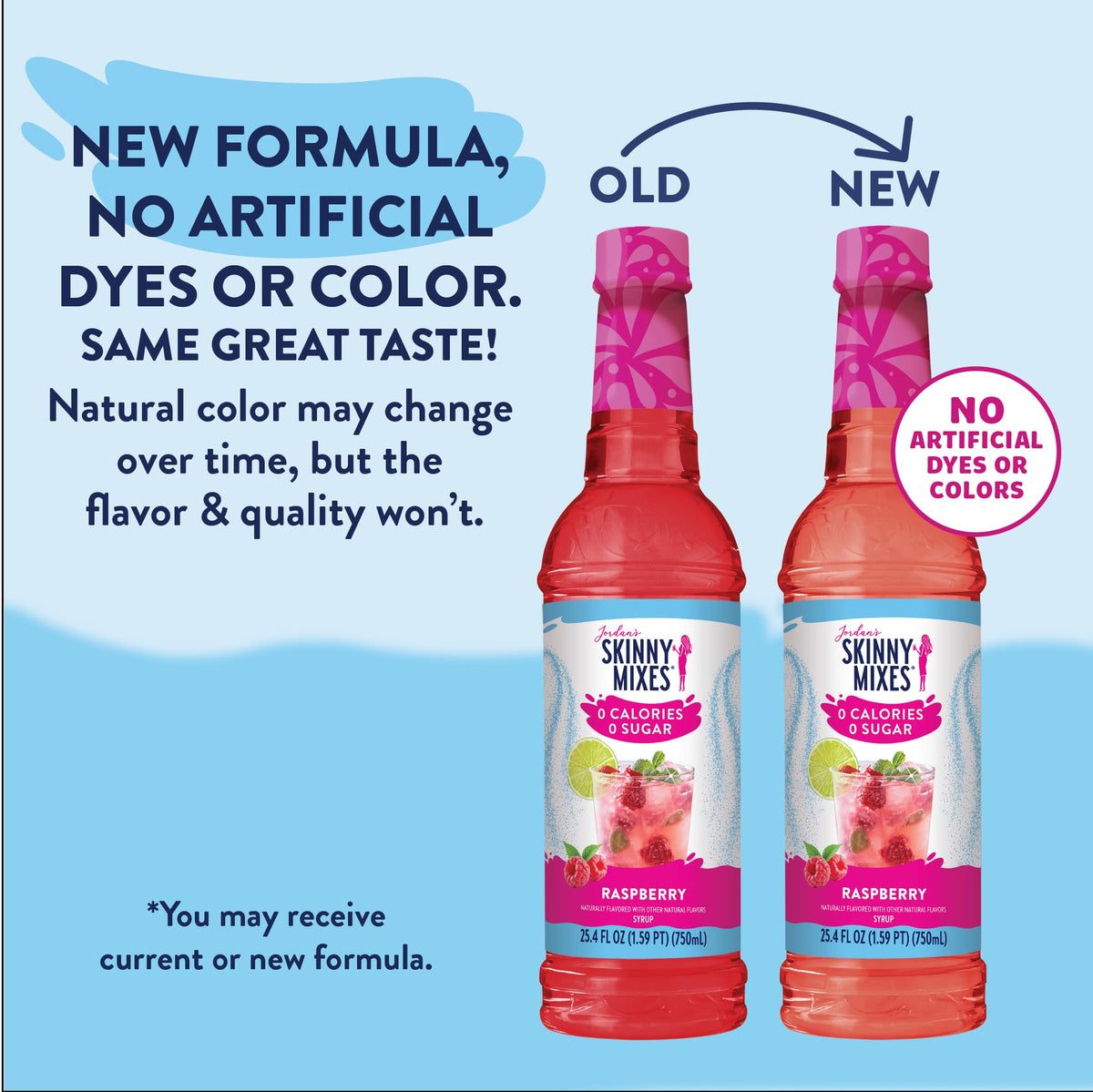 Jordan's Skinny Mixes Raspberry Syrup label close-up hints authentic flavor profile.