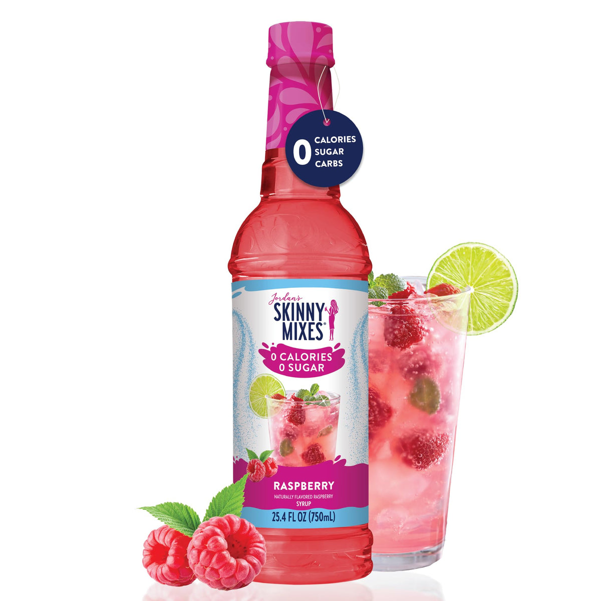 Jordan's Skinny Mixes Raspberry Syrup pour highlights vivid aroma for coffee.