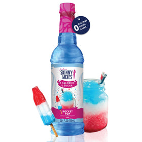 Jordan's Skinny Mixes Rocket Pop syrup label closeup highlights clean ingredients.