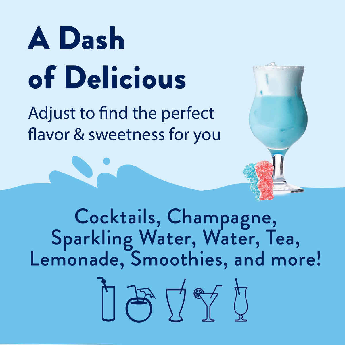 Jordan's Skinny Mixes Sour Blue Raspberry syrup in a glass with sparkling water