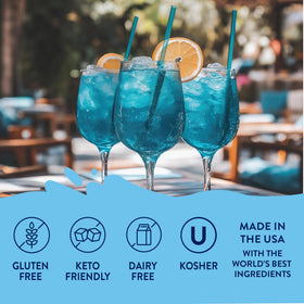 Jordan's Skinny Mixes Sour Blue Raspberry syrup pour showing vibrant, tangy flavor for drinks