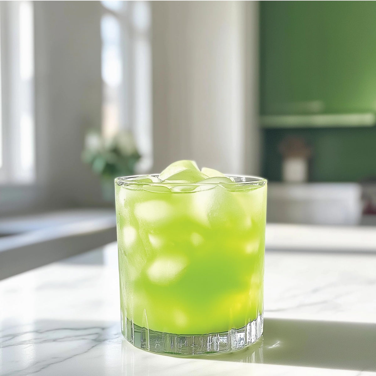 Jordan's Skinny Mixes Sour Green Apple syrup being poured into a glass