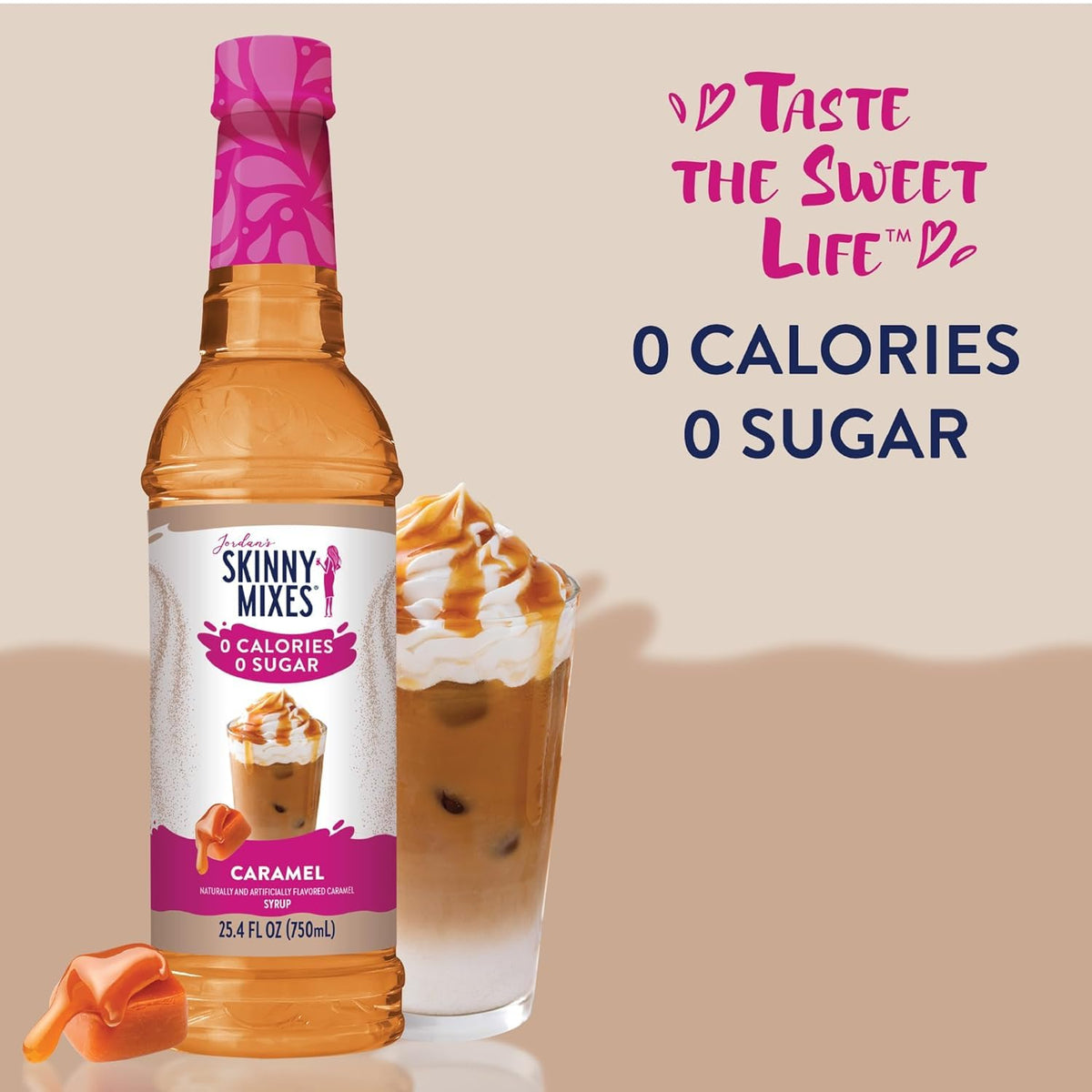 Jordan's Skinny Mixes caramel syrup drizzle over coffee for a rich, sugar-free treat.