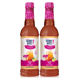 Jordan's Skinny Mixes Sugar Free Syrup Sweet Tea bottle pour adds zero-calorie flavor to tea or water