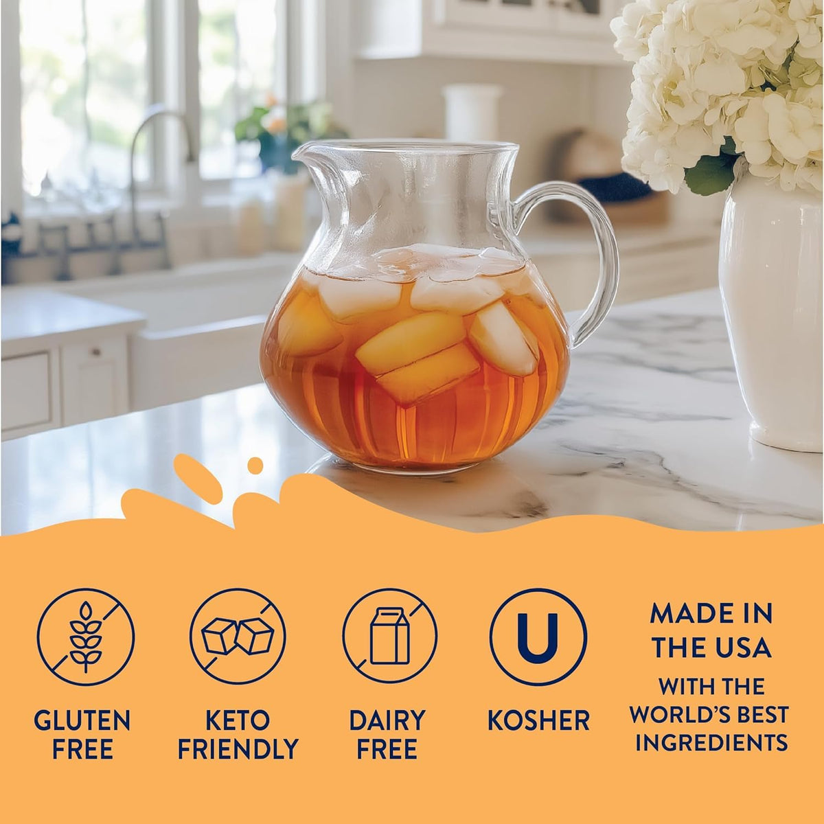 Jordan's Skinny Mixes Sugar Free Syrup Sweet Tea label close-up highlighting keto-friendly, dairy-free sweetness
