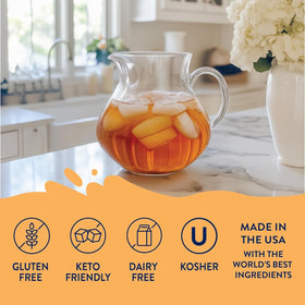Jordan's Skinny Mixes Sugar Free Syrup Sweet Tea label close-up highlighting keto-friendly, dairy-free sweetness