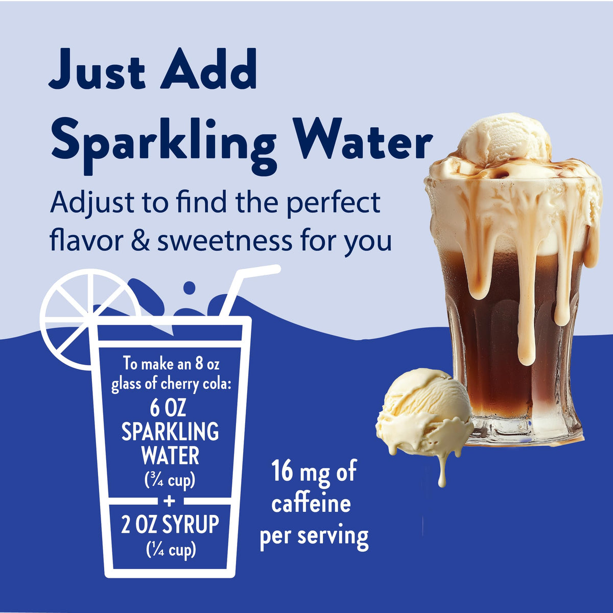 Pouring Jordan's Skinny Mixes syrup into iced tea for bright, sugar-free taste.