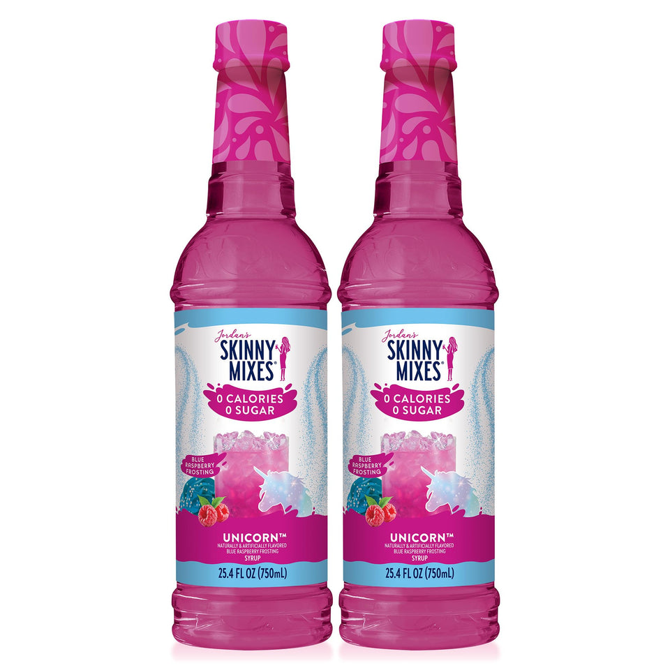 Jordan's Skinny Mixes Unicorn Syrup bottle adds zero-sugar sweetness to drinks.