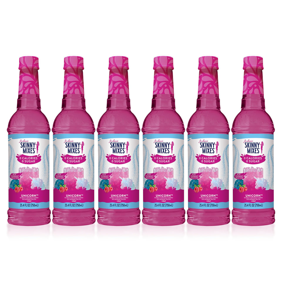 Jordan's Skinny Mixes Unicorn Syrup bottle ready to flavor water with zero calories.