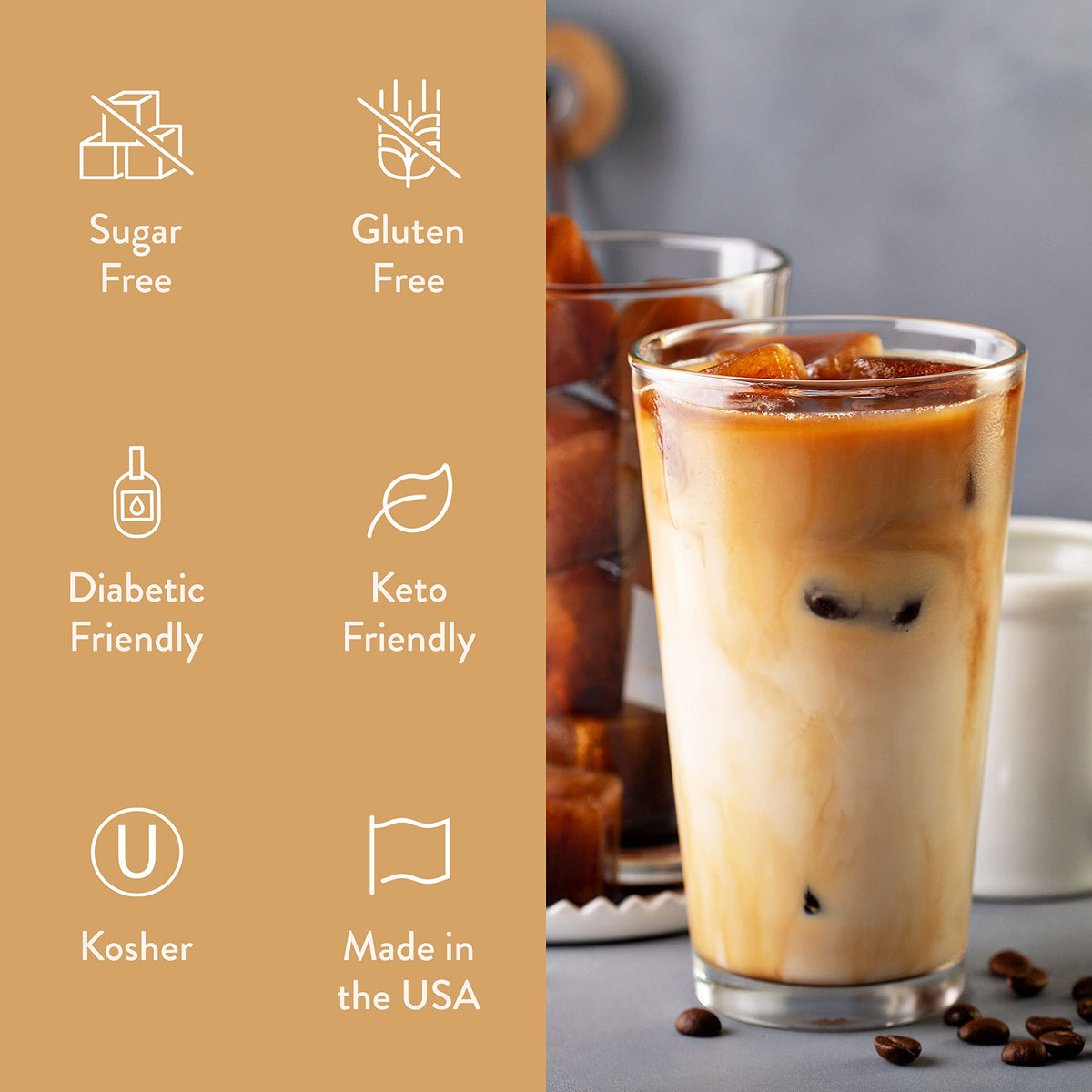 Cup of coffee with Jordan's Skinny Mixes Vanilla Caramel Creme stirred in