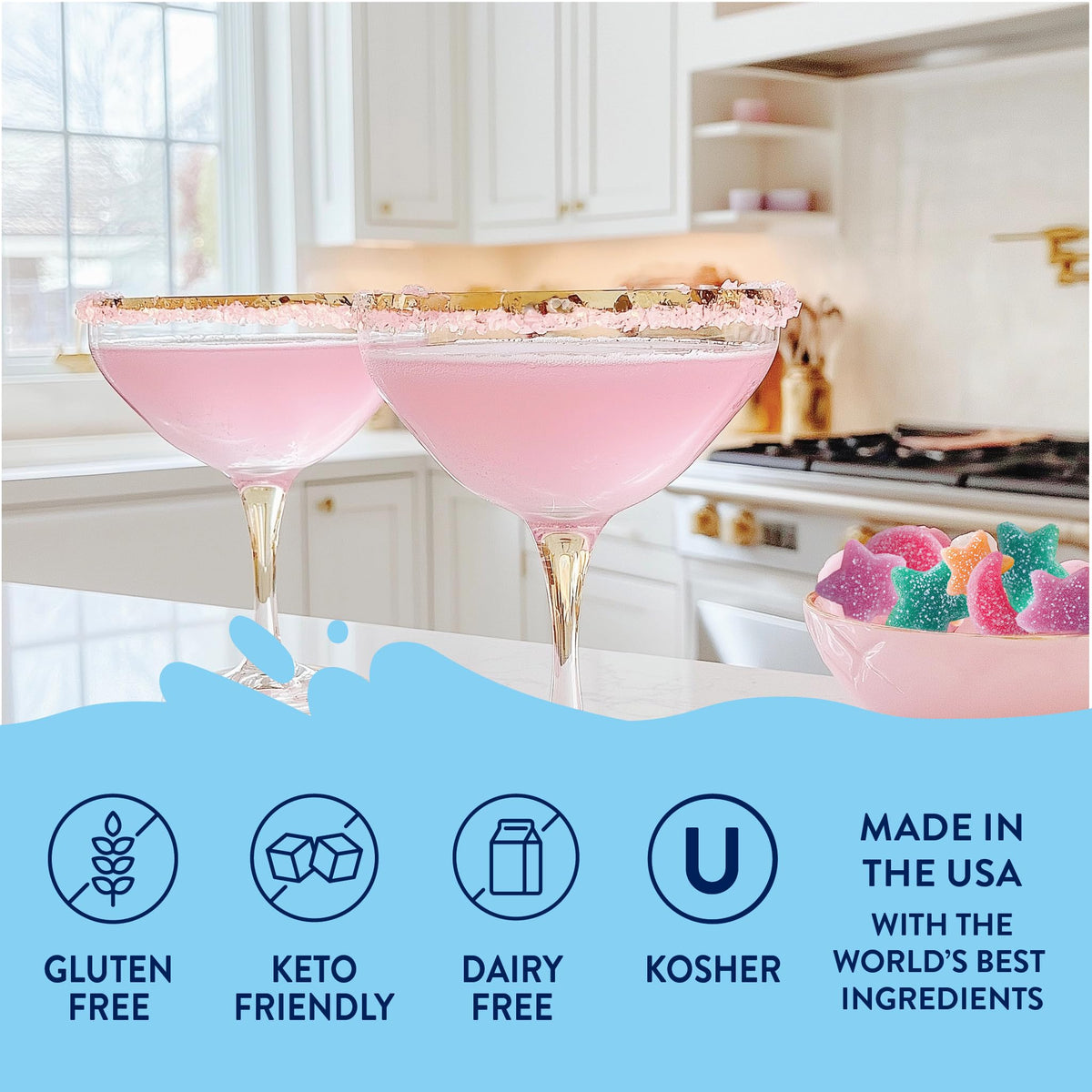 Jordan's Skinny Mixes Water enhancer glass with vibrant flavor splashes for refreshing hydration.