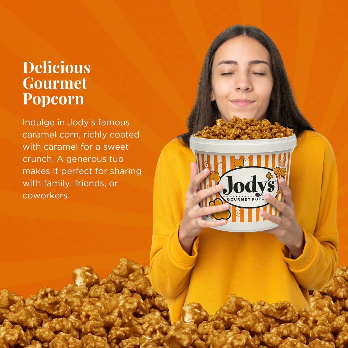 Gift-ready Jody’s Caramel Corn tub ideal for celebrations and gifting