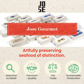 Jose Gourmet brand label on can communicates quality and Atlantic provenance.