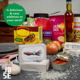 Jose Gourmet open can ragout reveals ready-to-serve shelf-stable seafood.