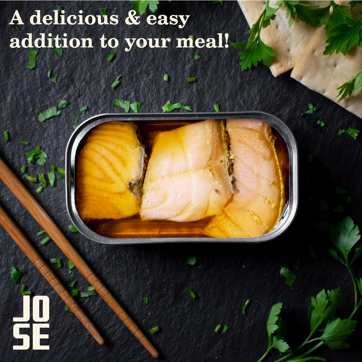Jose Gourmet salmon on crackers, ideal for quick picnics.