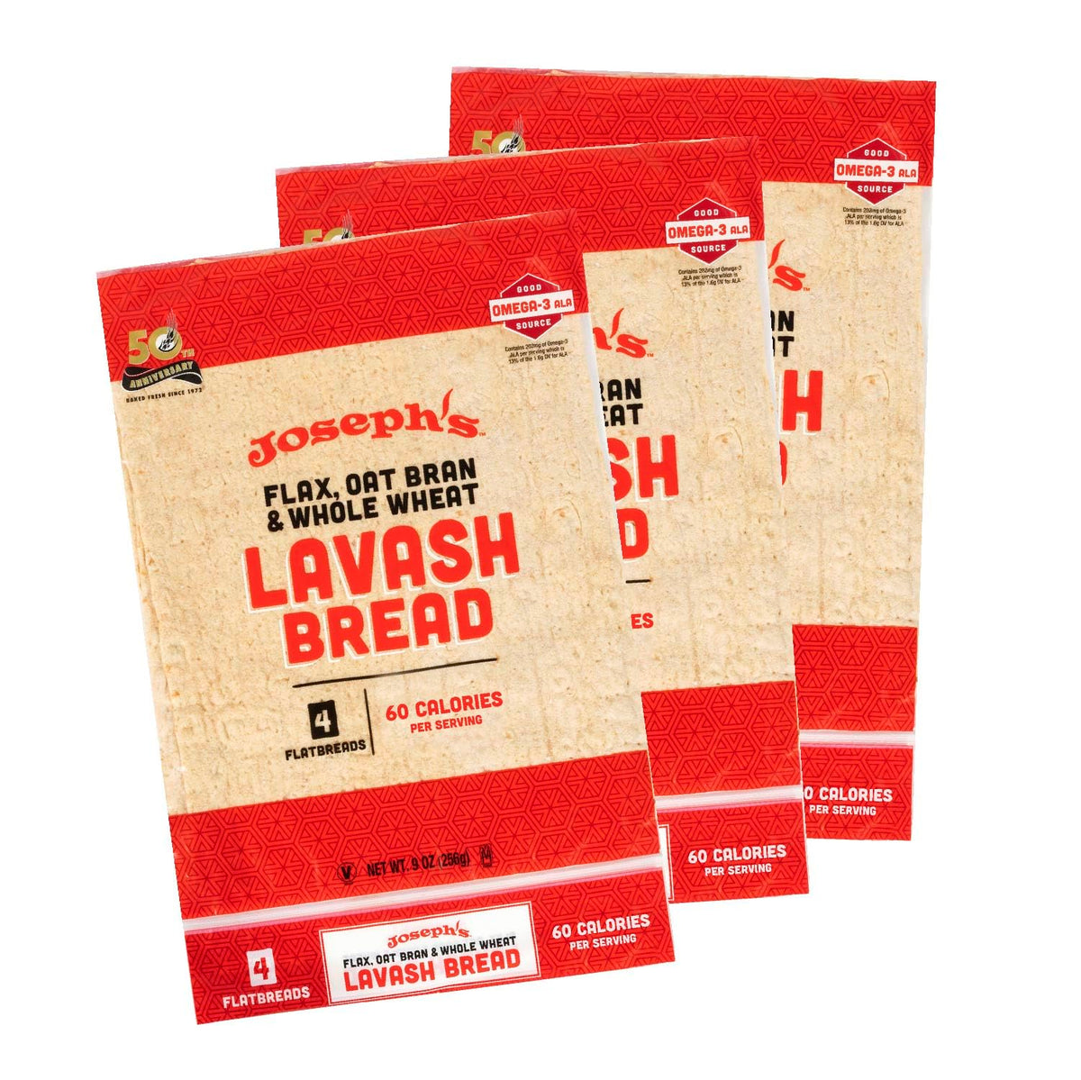 Joseph's Bakery Lavash three-pack packaging for easy meal prep