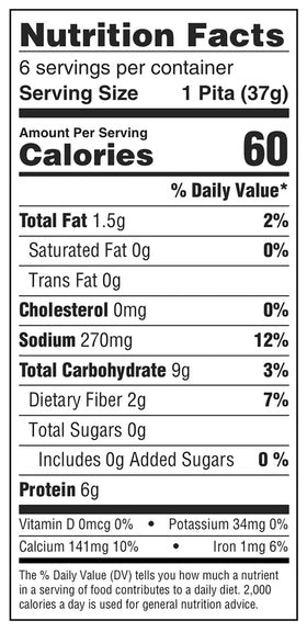 Joseph's Flax Oat Bran Whole Wheat Pita cross-section rich in protein