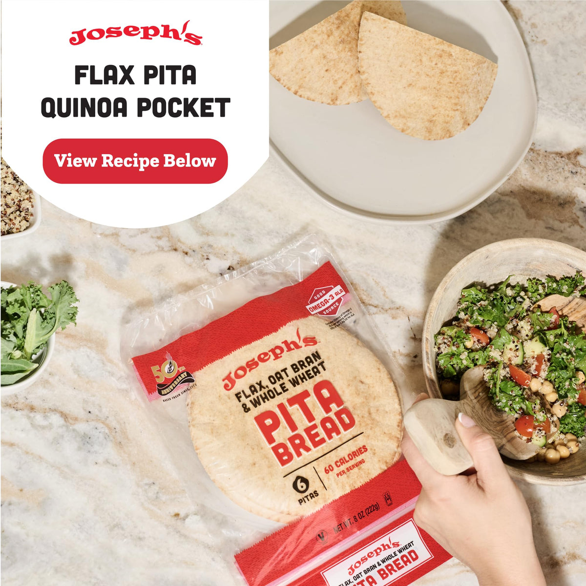 Joseph's Flax Pita close-up showing soft texture ideal for wraps
